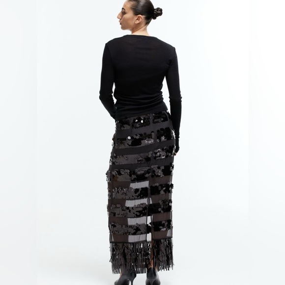 H&M Sequined Maxi Skirt with sequin frill hem. Size 2. NWT - Picture 4 of 7